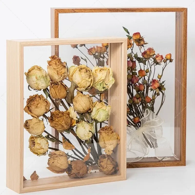 4cm Deep Transparent Shadow Box Frames Bouquet Display Flower Case Deep for Crafts 3D Picture Memorabilia Memory Wooden Tabletop