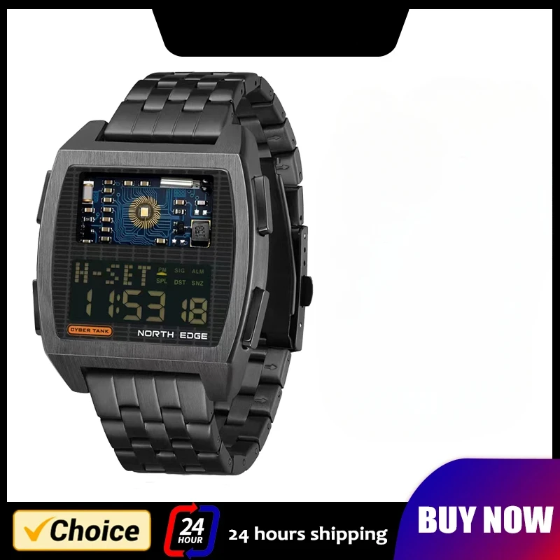 

2025 New Men's Digital Watch Retro Industrial Style All Metal Body Sports Watch Waterproof 50M Cyber Tank Smart Watch Men