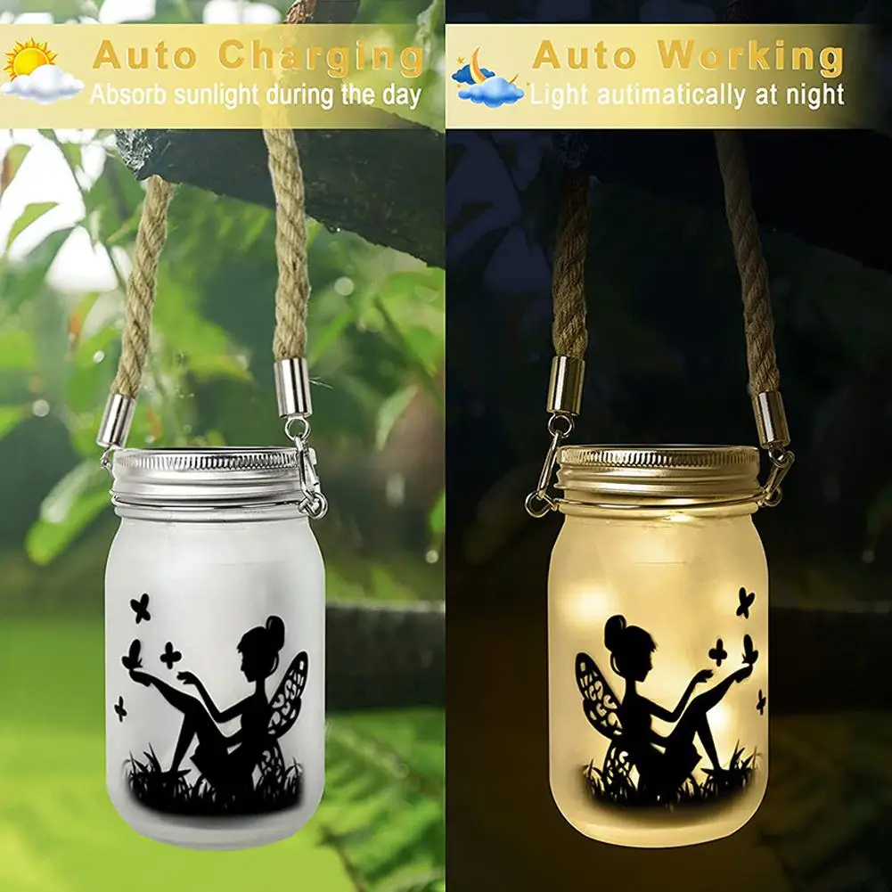 Portable Solar Lamps Outdoor Hanging Glass Jar Fairy Lantern Waterproof Camping Night Lights for Garden Backyard Lawn Tree Decor