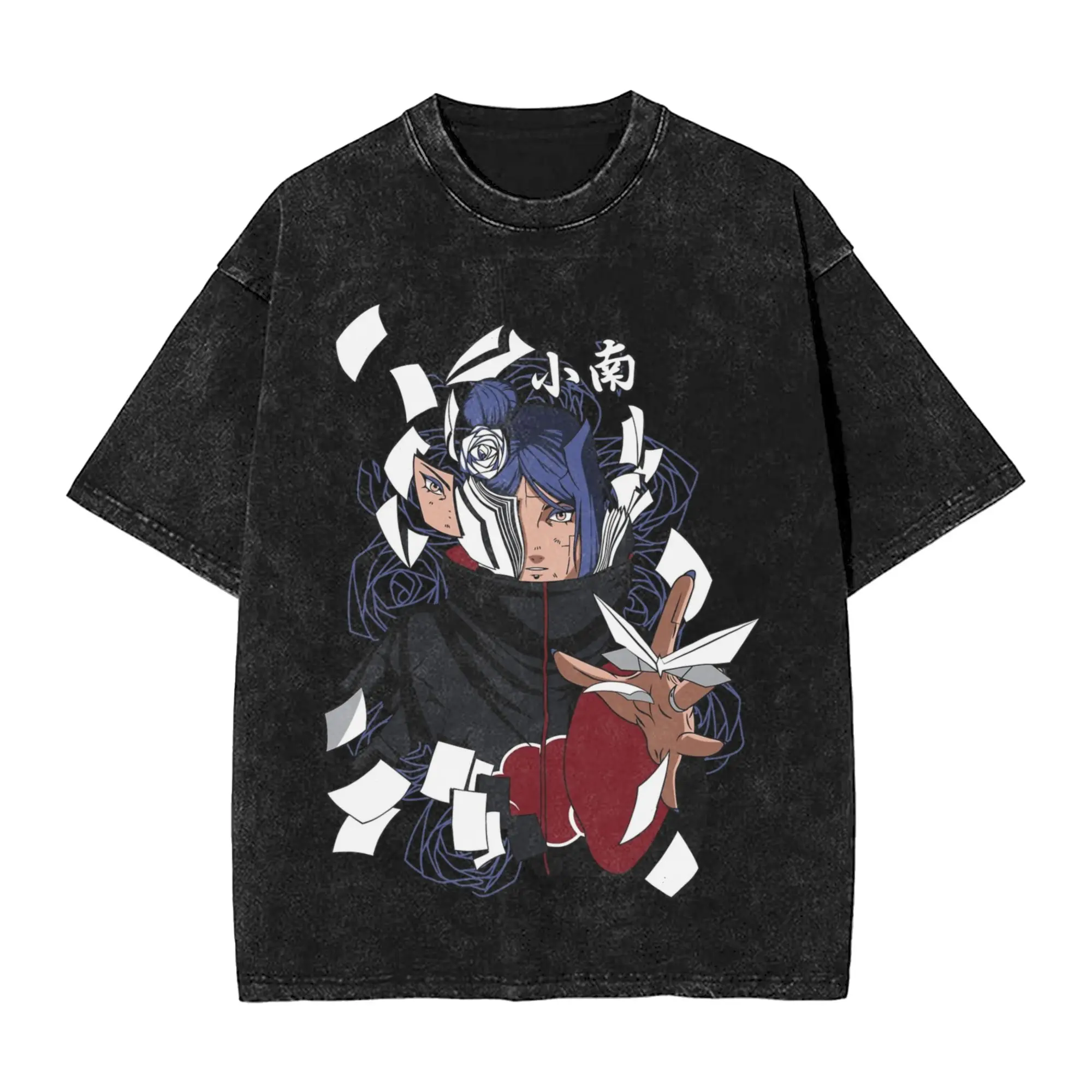 paper shinobi Narutoes Anime T Shirts Hip Hop Washed Cotton Oversize T-Shirt Vintage Men Women Tops Streetwear Printed Tops Tees