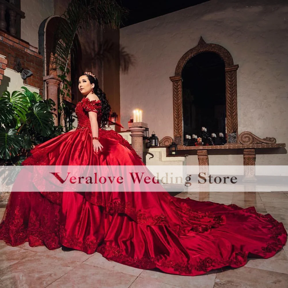 Robes de Quinceanera rouges avec appliques en dentelle, robe éducative vintage Sweet 16, robe d'anniversaire sur mesure, Misquince XV, 15 ans