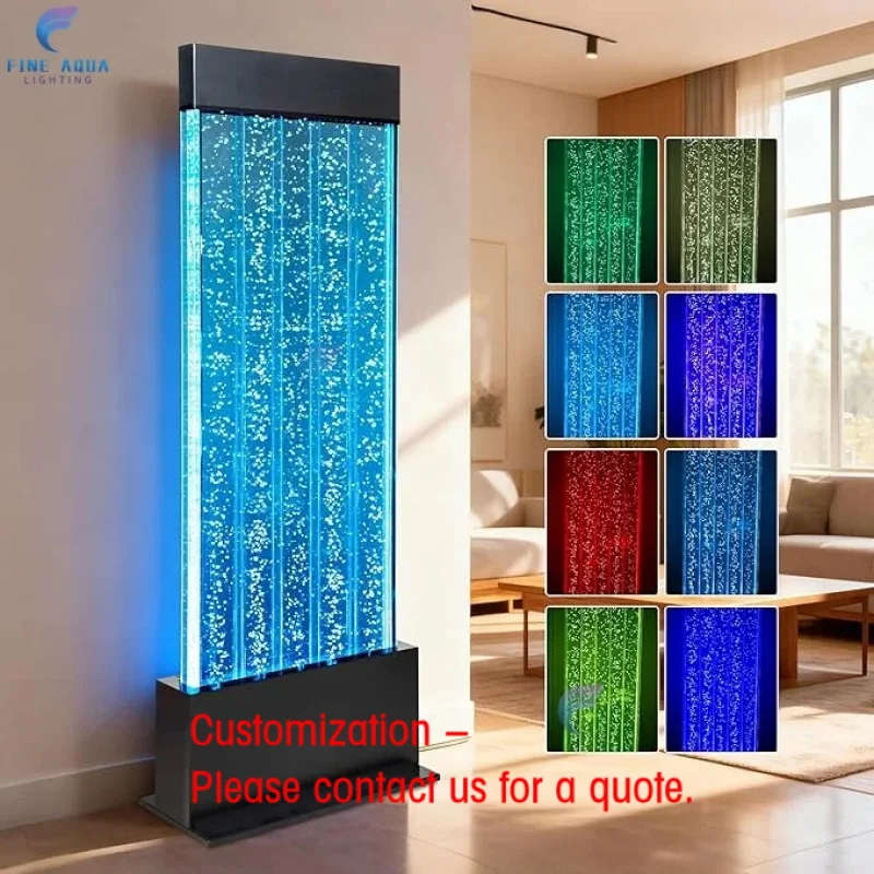 custom.Bubble Wall Waterfall Fountain, Acrylic Indoor Floor Standing Wall with Changing LED Color Lights Remote Control