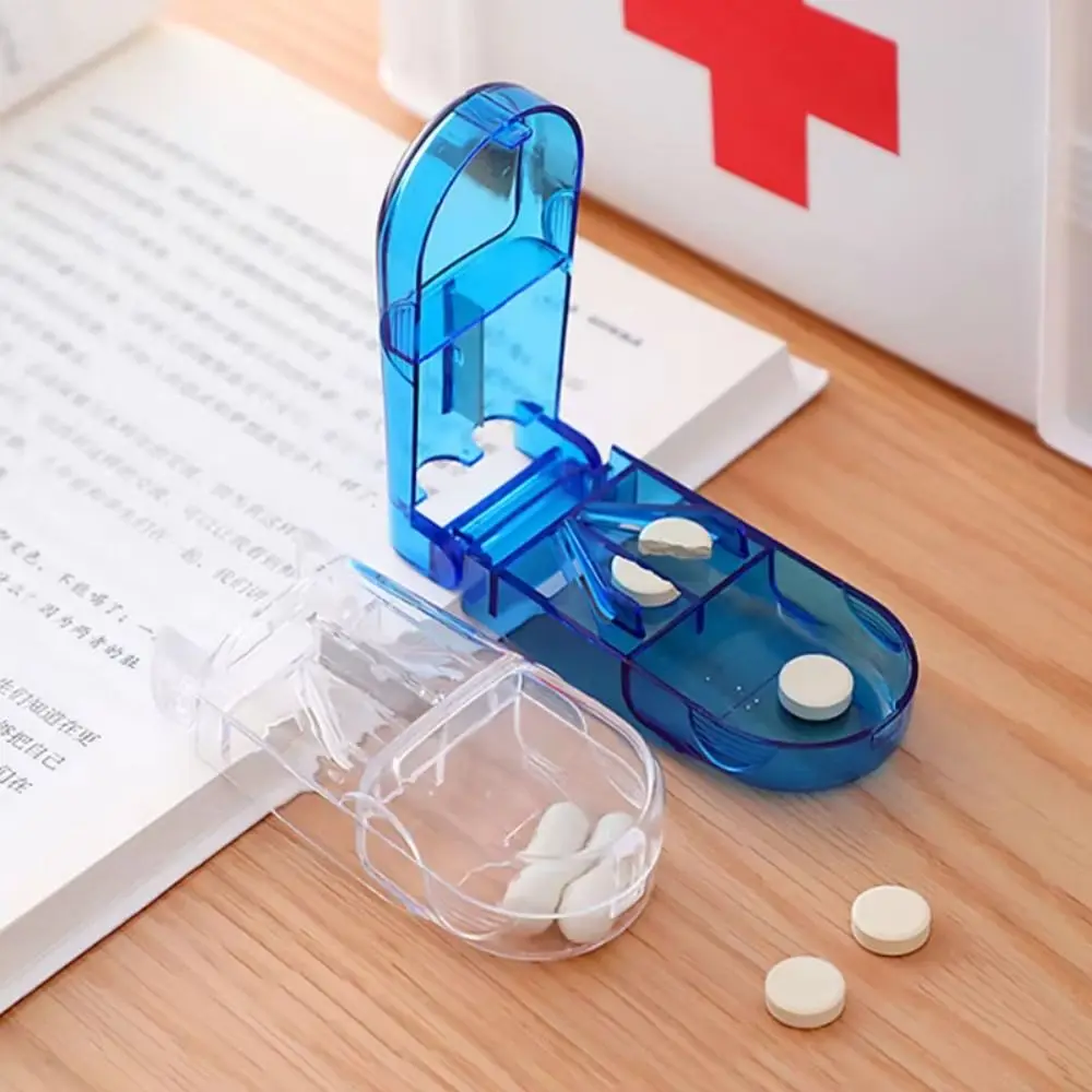 Easy to Use Portable Pill Cutter Box Mini Clear Small Pill Boxes Drug Box for Daily Use