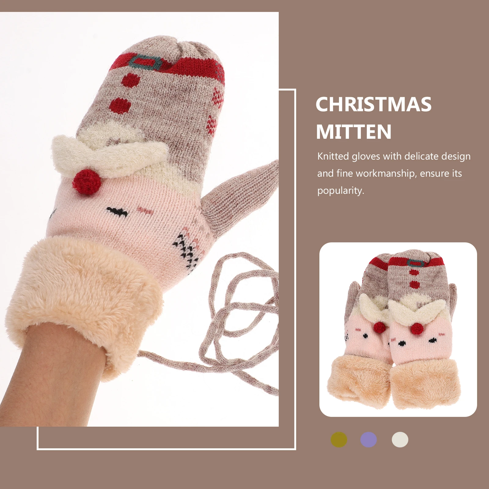 Fleece Warm Gloves Full Finger Kids Winter Cartoon Polyester Stylish Knitted Mittens Breathable Insulation Effect Gloves