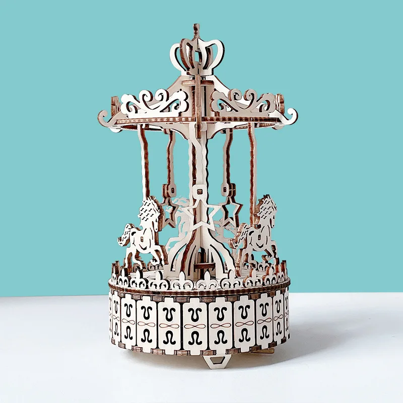 

Wooden Carousel Music Box 3d Three-dimensional Special-shaped Puzzle Diy Mechanical Transmission Difficulty Assembly Handmade Gi