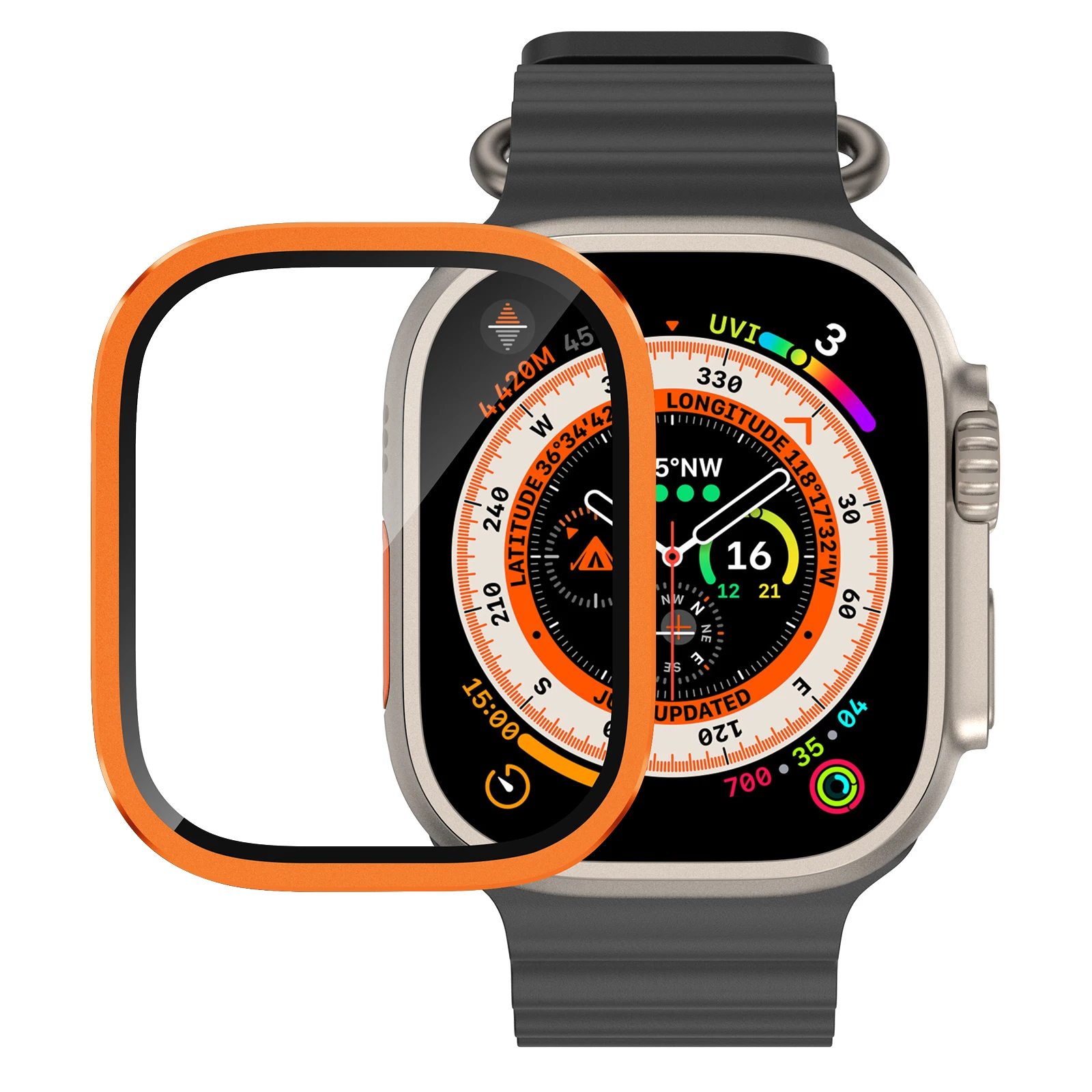 Apple Watch Ultra 49mm / Ultra 2 49mm ケース アルミニウム合金時計カバー 強化ガラスフィルム付き - オレンジ