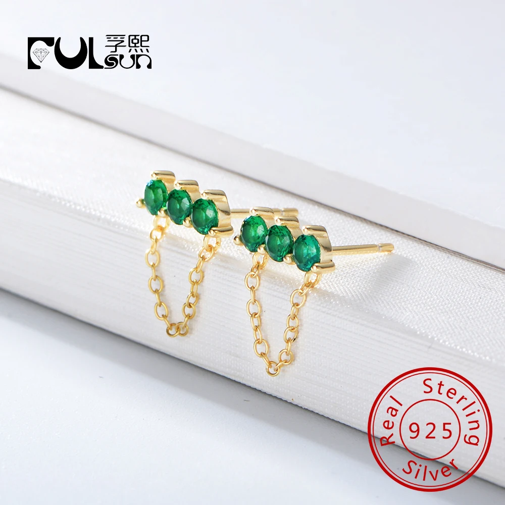 

Trendy Women Gold Jewelry 14K 18K Plated Blue Zircon Chain 925 Sterling Silver Earrings