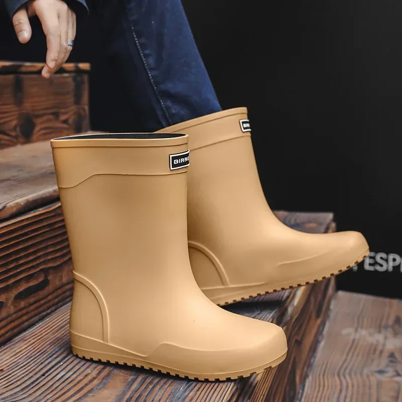 Botas de lluvia de goma para hombre, zapatos de trabajo impermeables, cómodos y antideslizantes, a la moda, 2024