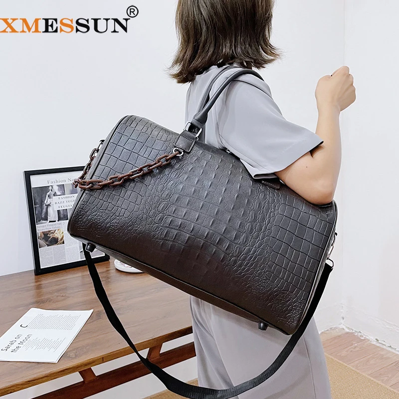 XMESSUN New Crocodile Pattern Travel Bag For Women Fashion Design Female PU Leather Embossed Luggage Organizer Sports Gym Bag