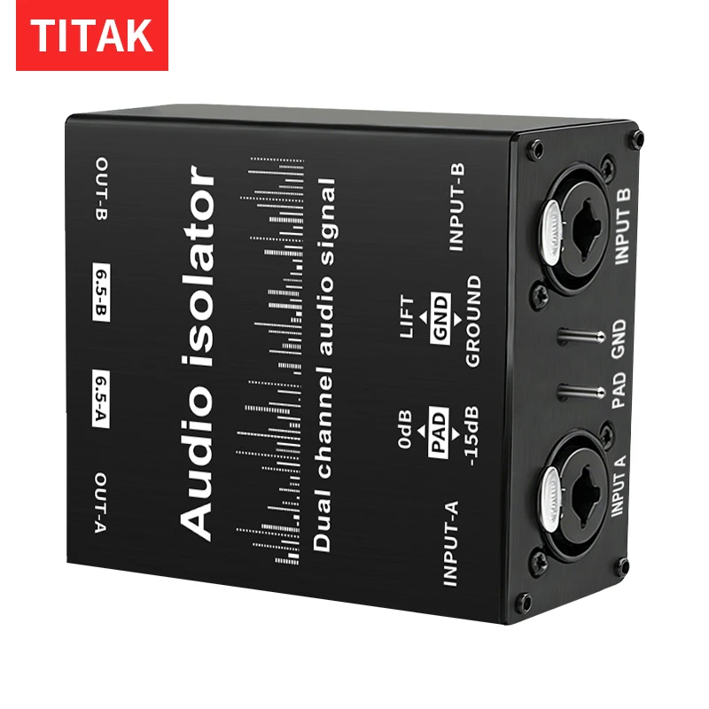 Dual-Channel XLR 6.5 Audio Isolator Noise Reduction Filter Eliminates Current Noise for 2 Channel Mixer Isolator