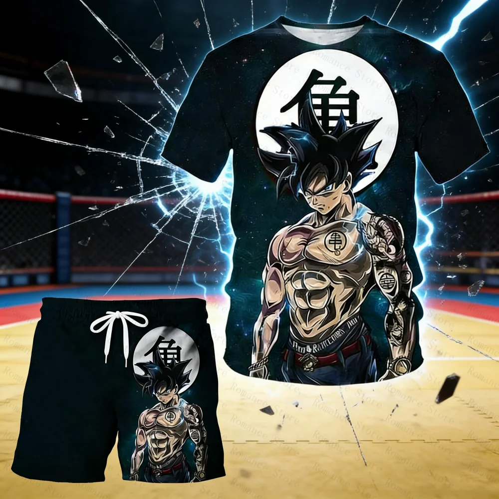 

Детский летний комплект 2026: футболка и шорты с принтом Dragon Ball Z для мальчиков, пляжный костюм