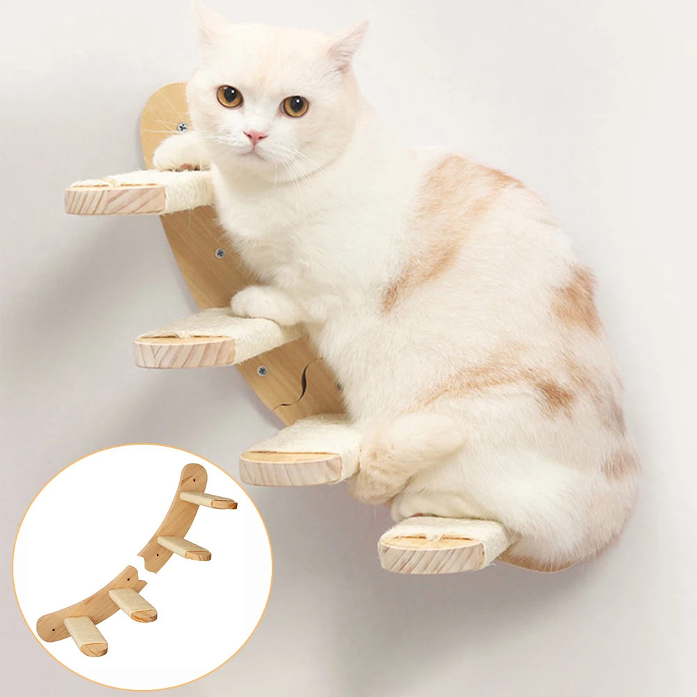 Katzenkletterregal zur Wandmontage, vierstufige Katzentreppe mit Sisalkratzer für Kätzchen, Sitzstange, Plattform, Katzenmöbelzubehör