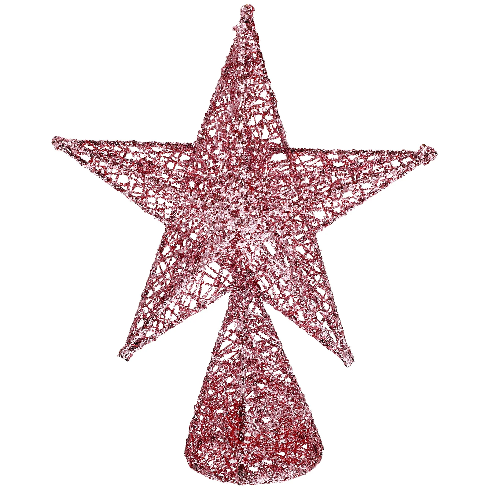 

Christmas Holiday Pink Star Tree Topper Glittering 3D Iron Hollow Pentagram Decoration Props Festive Furnishing