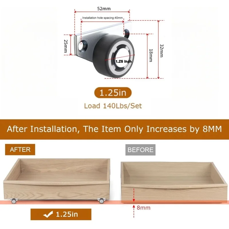 4/16 قطعة عجلات تثبيت جانبية صغيرة، عجلات أثاث مطاطية صامتة، عجلات عربات توجيهية لخزائن المطبخ بأدراج العربة
