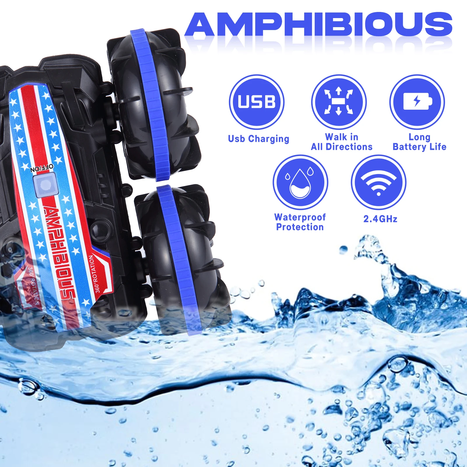 1 Stuk Amfibische Rc Auto Voor Kinderen, Afstandsbediening Auto Speelgoed Amfibische Afstandsbediening Boot Waterdichte Rc Stunt Trucks Voor Jongens Meisjes