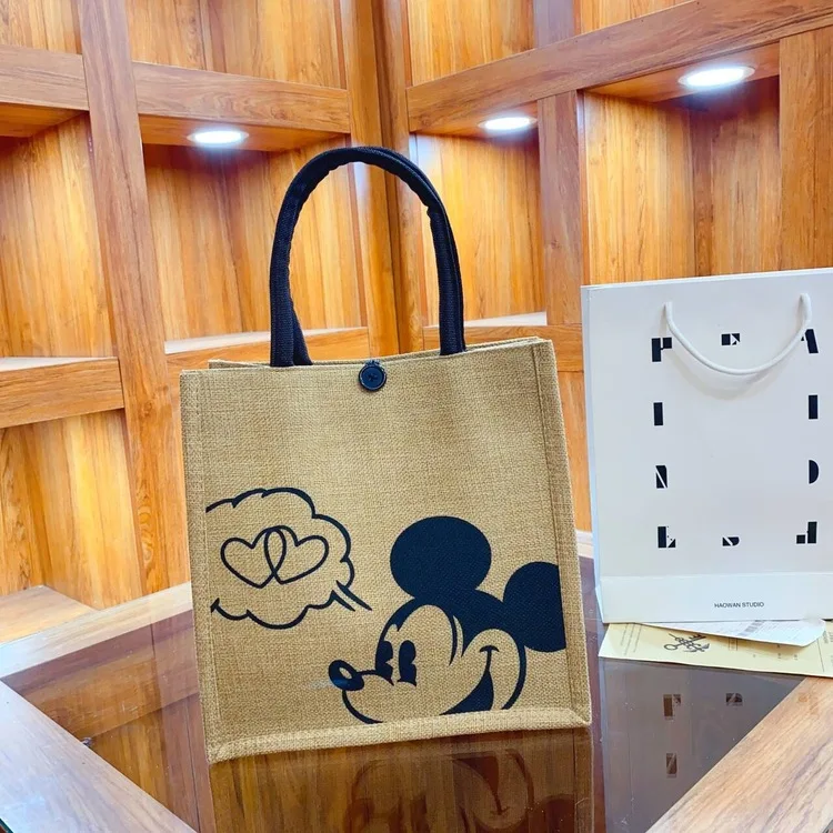 

Джутовая сумка-тоут с принтом Микки Мауса от Disney, большая вместительная сумка для женщин