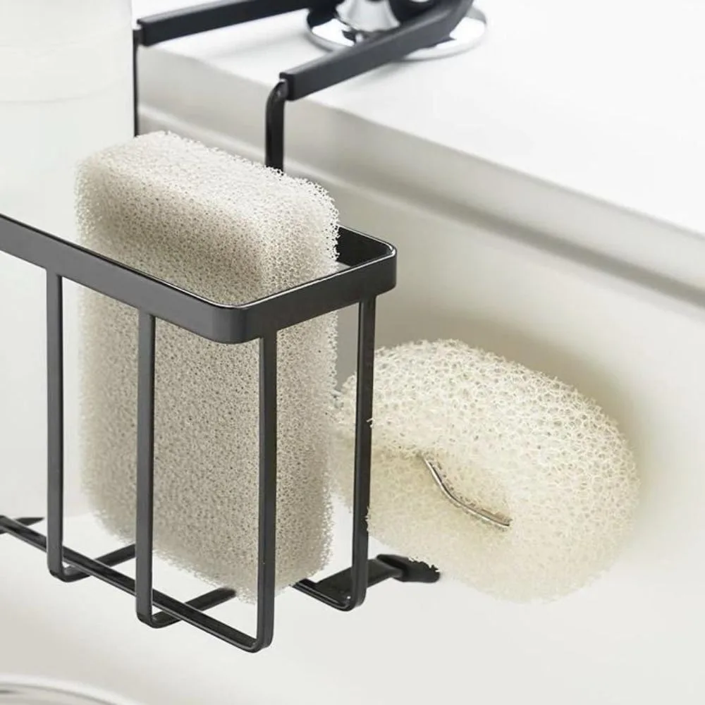 

New Hanging Design Sink Sponge Holder Metal Material Compact Size Faucet Rack Adjustable Multi-Purpose Shower Tray Kitchen Use