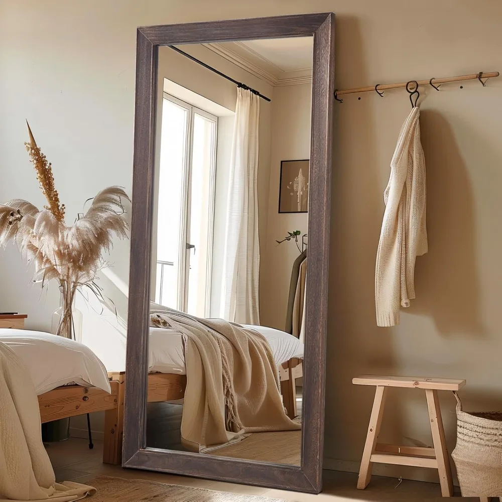 

71"x32" Rustic Farmhouse Full Length Mirror with Wood Frame, Free Standing Leaning or Hanging, Suitable for Bedroom Living Room