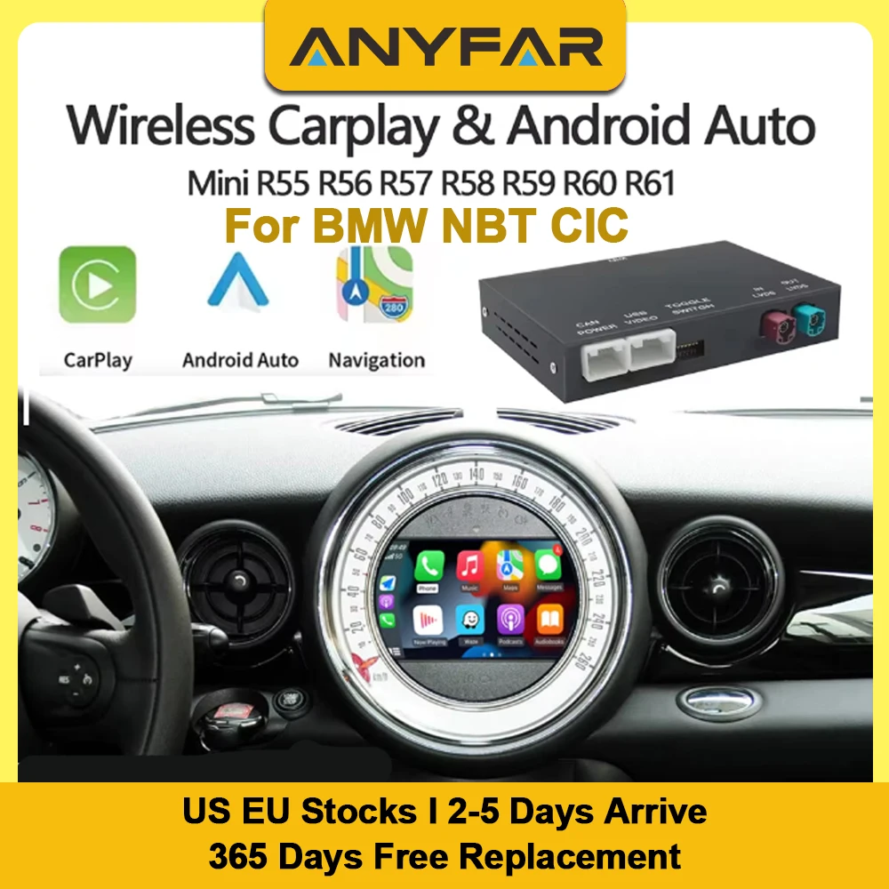 ANYFAR Kabelloses CarPlay Android Auto für BMW 5er Serie F10 F11 F30 CIC NBT 2012-2017 Radio Multimedia-Wiedergabe Airplay Navigation