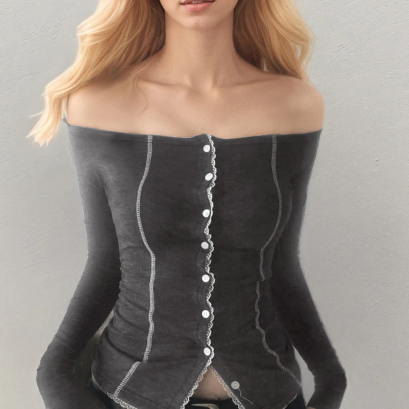 

Street Style Slim Fit Knitted Sweater 2025 Autumn One Neck Versatile New T-shirt Solid Color Long Sleeved Top
