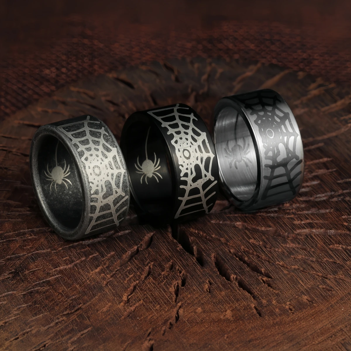 Retro Spider Web Stainless Steel Ring For Men Punk Gothic Rock Hiphop Edgy Jewelry Bikers Accessories Creative Holloween Gift