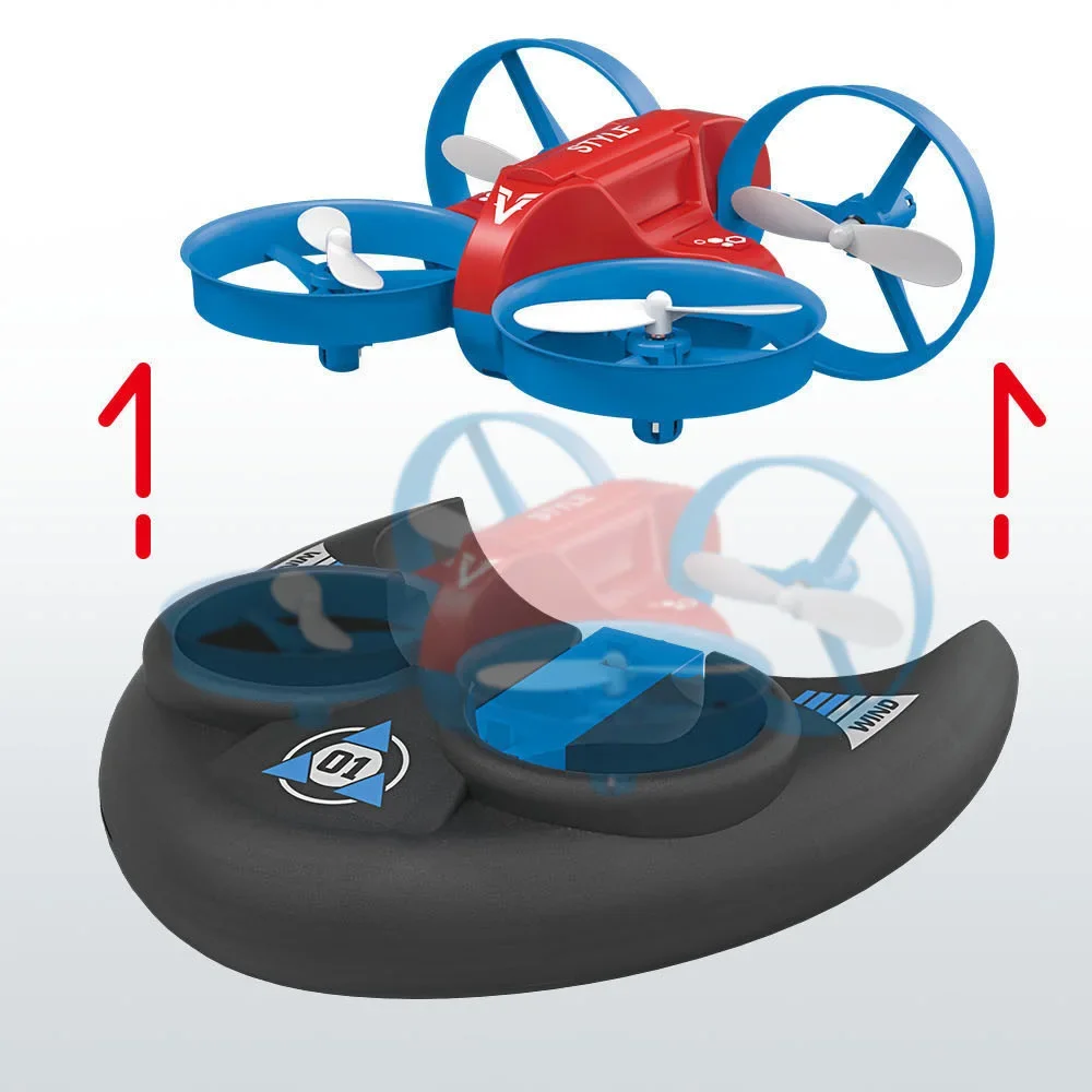 

JJRC remote control water, land, and air four axis flying hovercraft, three in one toy, one button rolling mini plane toy