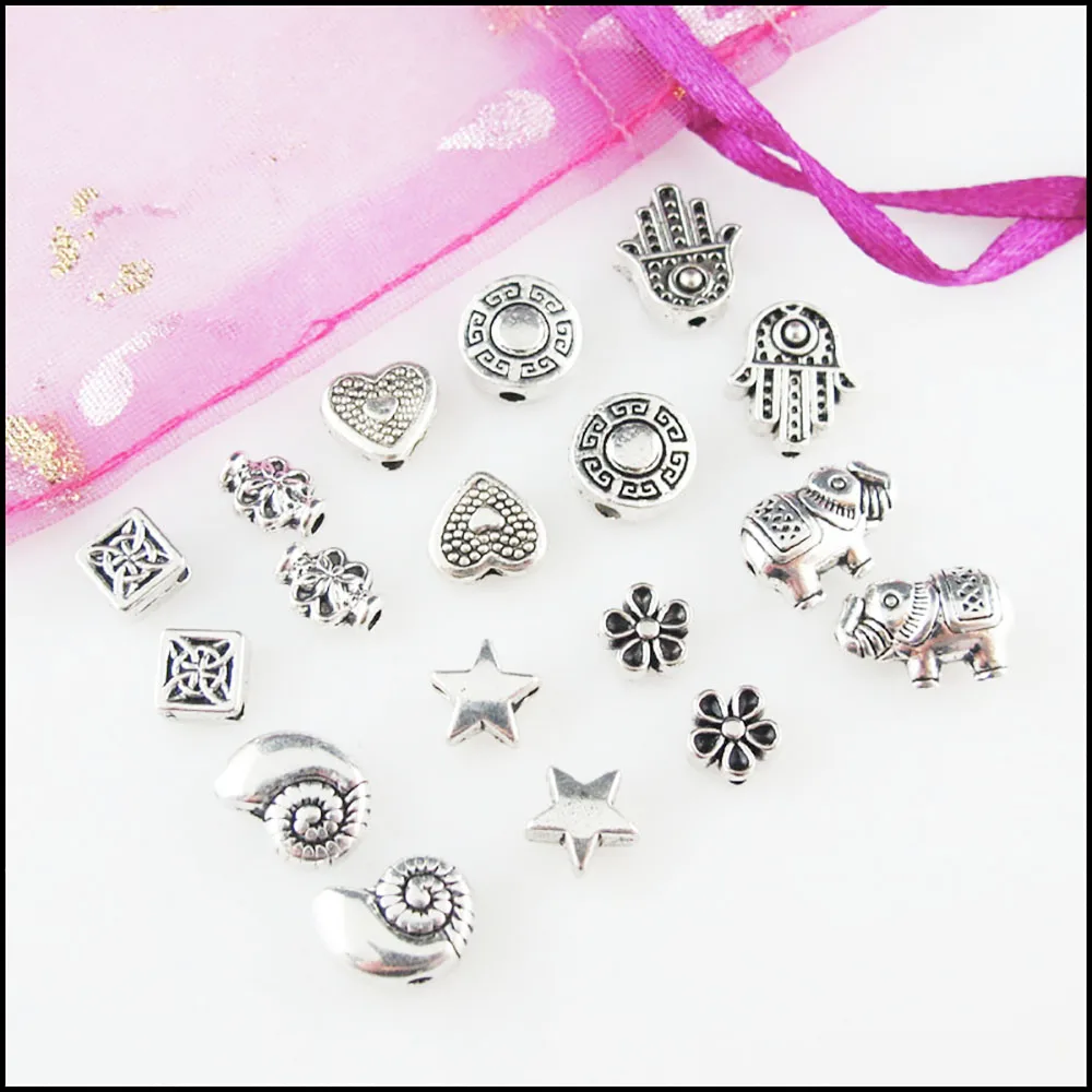 Fashion New Animal Elephant Square Star Palm Round Charms Spacer Bar Beads Tibetan Silver Plated