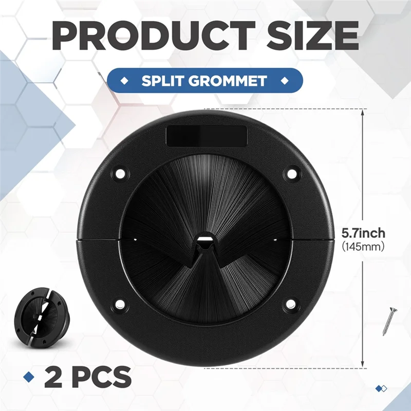 ABLK gestion des câbles au sol mural, paquet de 2, brosse ronde de 6 pouces, œillet surélevé, gestion du flux d'air au sol pour centre de données domestique