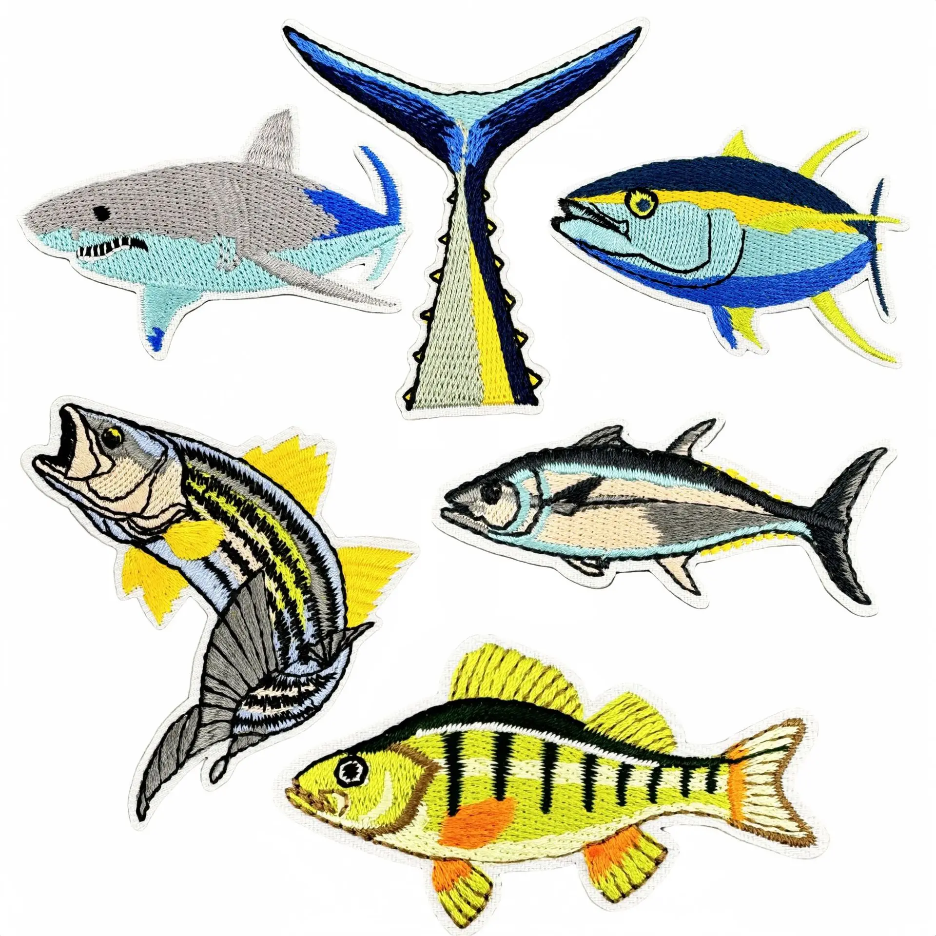 Sea Fish Embroidery Iron on Patches Small Marine Fishes Thermal Adhesive Appliques for Men Jacket Shark Cap Badge Fishing Emblem