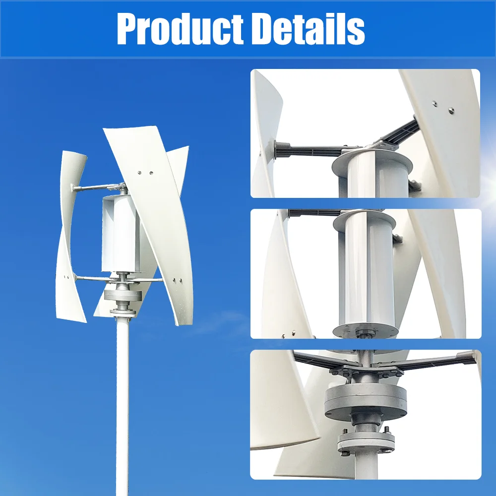 2KW Vertical Axis Wind Turbine Generator 12V 24V 48V Free Energy Power Generator Low Noise Low Start Wind Speed Home Appliance