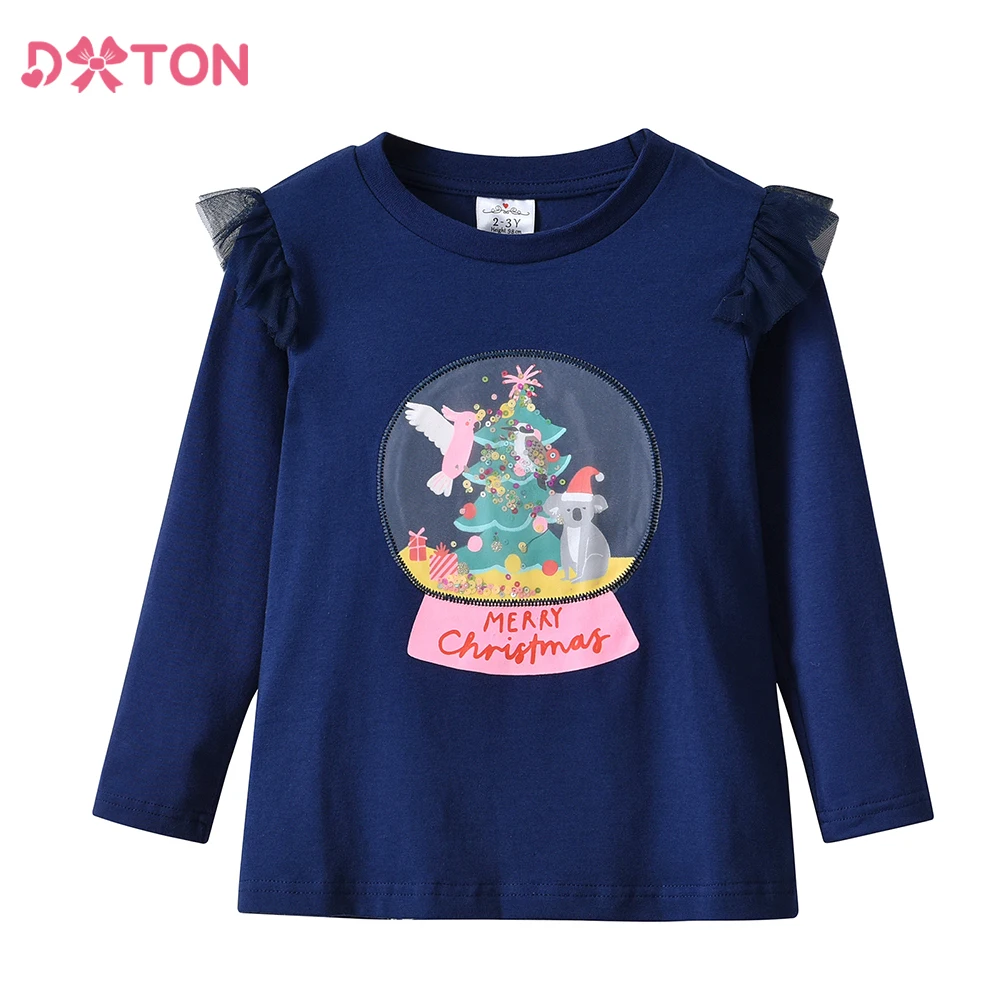 DXTON Spring Girls T-shirt Cotton Toddlers Long Sleeve Tops Wear Cartoon Letter Printed Casual Girls Tees Kids Clothing 3-8Y