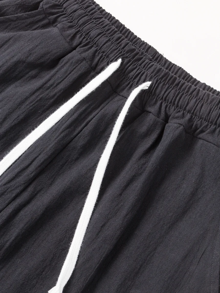2026 Sommer Herren Einfarbiges Baumwoll-Leinen Zweiteiler-Set Henley Kurzarm-Hemd Lose Gerade Hose Atmungsaktiv Alltag Urlaub Freizeit – Detail 15
