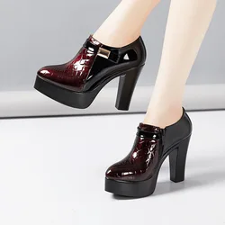 10cm Small Size 32-43 Block Heel Deep Mouth Platform Pumps Women Shoes 2026 Fall High Heels Shoes Ladies Office Model Dress