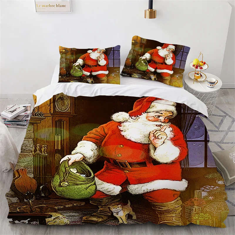 Merry Chirstmas Santa Claus 3D Print Bedding Set Cozy Duvet Cover King Queen Twin Size Chrisatmas Gift Happy New Year Room Decor