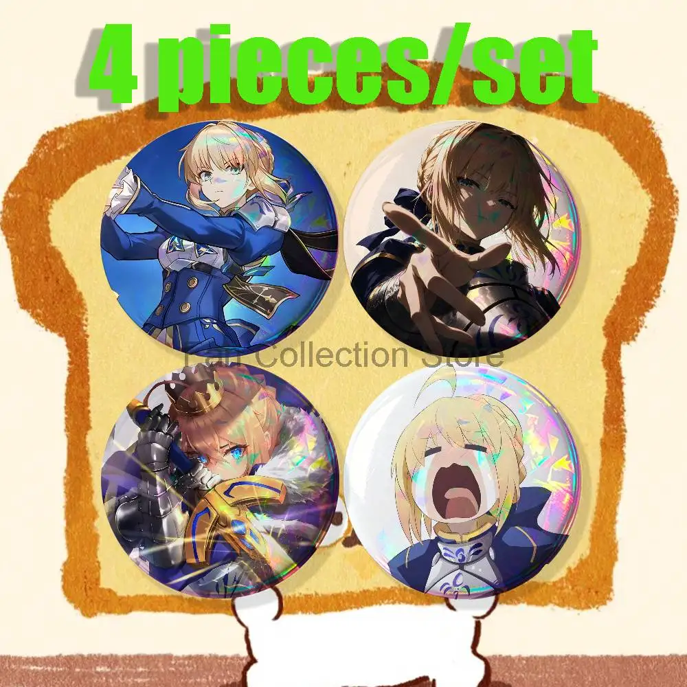 Game A-Artoria P-Pendragon 4-piece set Enamel Pins Cartoon Anime Badge Fashion Jewelry Accessories Round Snap-in Brooch Backpack