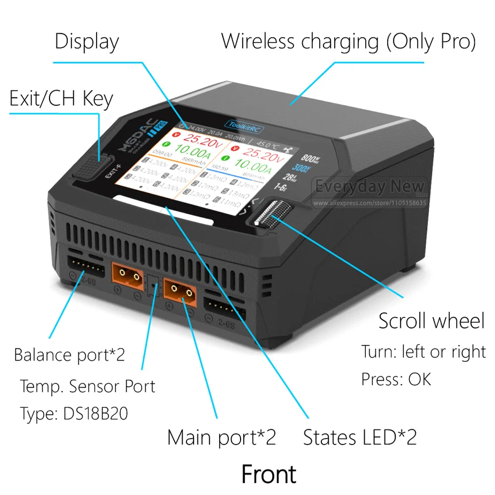 ToolkitRC M6DAC PRO Charger Fast 1-6S Intelligent Balance 2CH AC/DC Toy Model Car Drone Power Lithium Battery XT60 IPS FPV EU