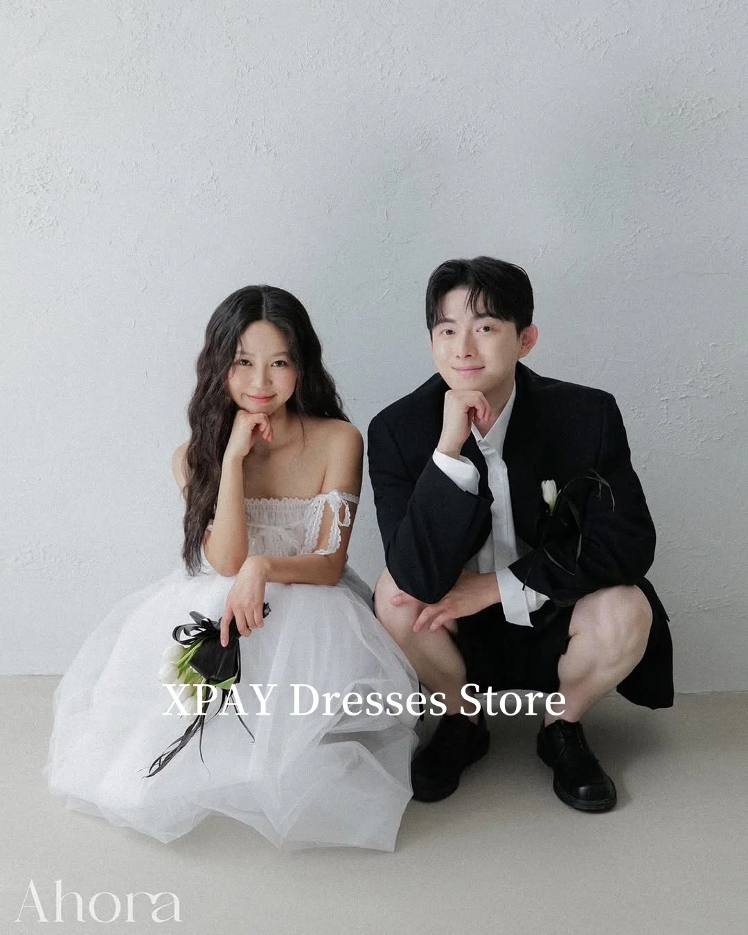 XPAY  Elegant Soft Tulle Wedding Dreses Korea Photo shoot Off Shoulder Pleats Floor length Bridal Gowns Corset Back Customized image 5