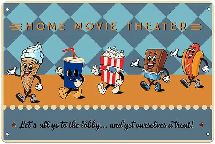 KanaAt Movie Theatre Room Snacks Sign Let's All Go to the Lobby Vintage Wall Decor for Home Room Bedroom Bar Cafes Pubs sign