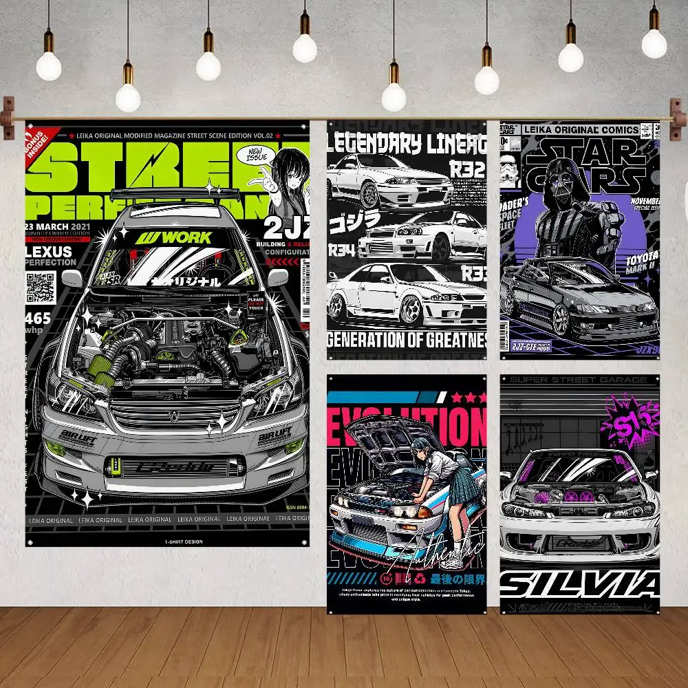 بارد JDM تعديل سباق السيارات العلم أعلام مخصصة الجدار شنقا نسيج في الهواء الطلق الزخرفية العلم خلفية بطانية #1