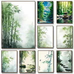 Bamboo Leaf Poster Zen Panda Chinese Abstract Ink Canvas Painting Print Wall Art Poster  Picture for Home Decor Mural