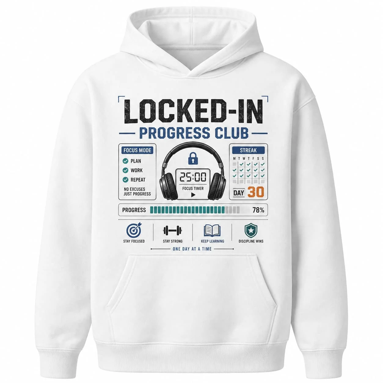 Autumn Winter Casual Locked-In Progress Focus Timer Graphic Art Women's hooded sweatshirt  Unisex coat Top Men's Cotton Hoodie