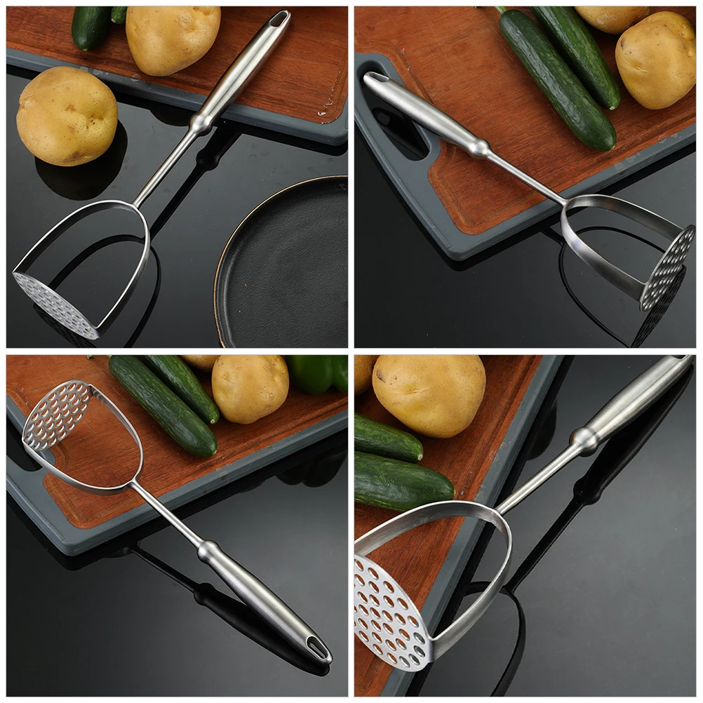 

Измельчитель для картофеля из нержавеющей стали, металлический кухонный инструмент, длинная ручка, удобная ручка для картофельных бобов, дробилка для тыквы и авокадо