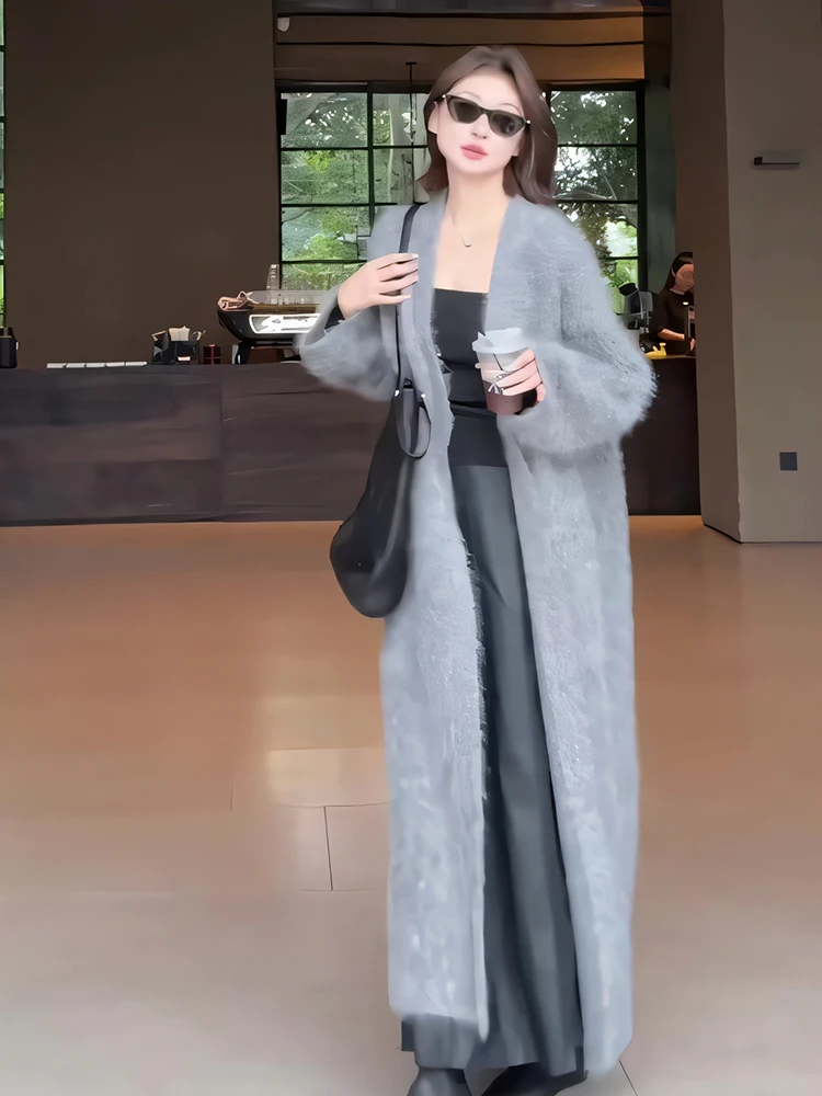 

Мягкий длинный вязаный кардиган для женщин, модный свитер-кардиган, верхняя одежда на осень-зиму, новинка, свободный крой для повседневной носки