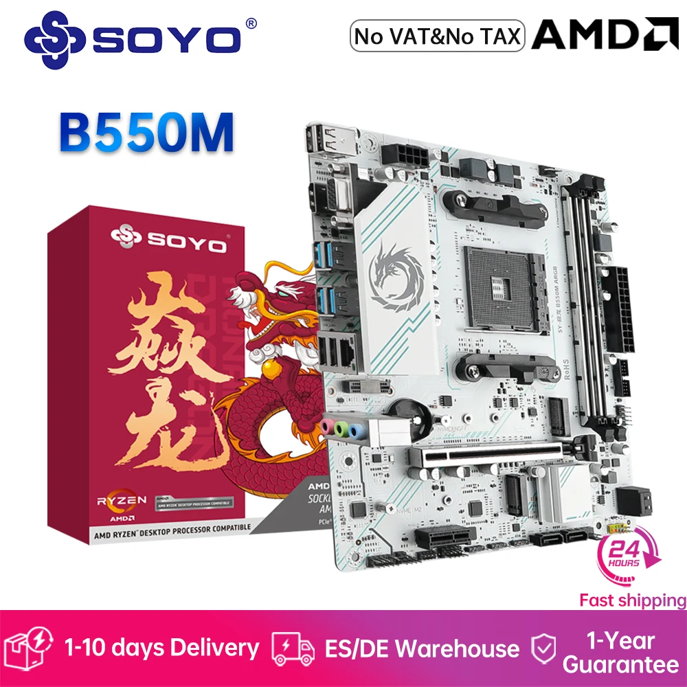 SOYO AMD B550 carte mère de jeu USB 3.2 PCIe 4.0 NVME prise en charge double canal DDR4 ARGB carte mère AM4 prise 5600X/5700X CPU