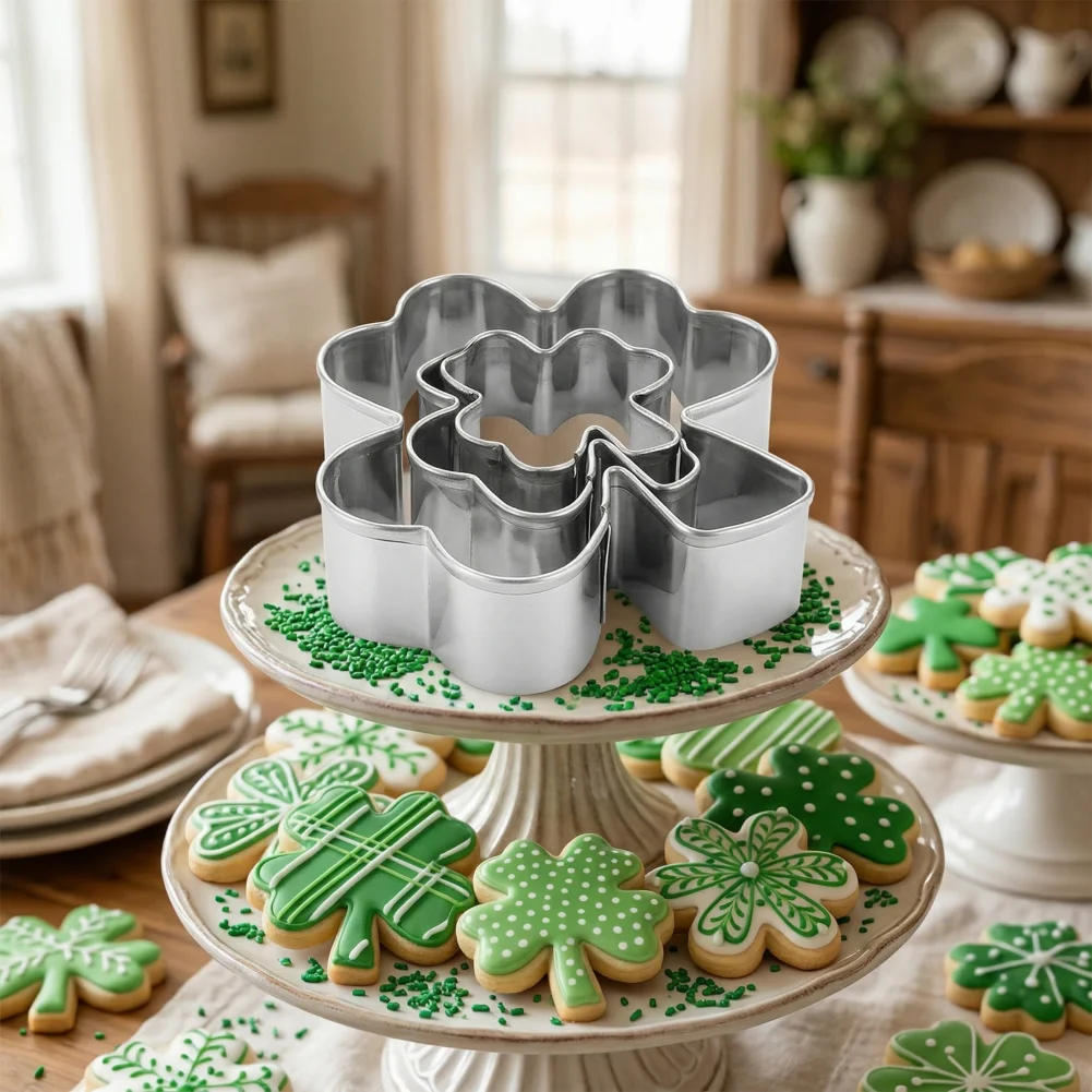 St Patrick Day Cookie Cutter Bread Sandwich Cutter 3pcs St Patrick's Day Cookie Cutter Set Stainless Steel Clover for Baking
