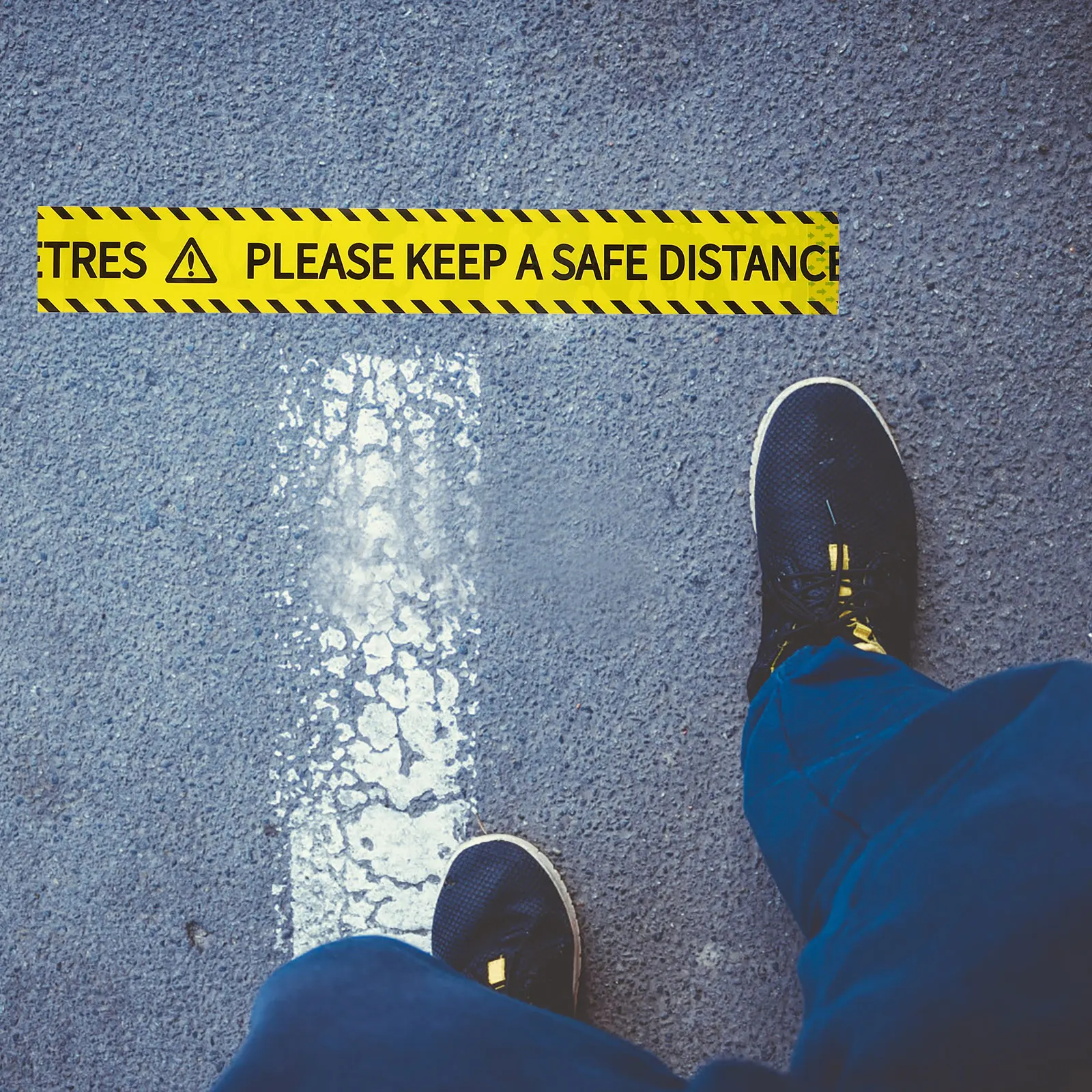 

1 Roll Warning Sticker Tape Keep Safe Distance Adhesive Safety Caution Tape for Construction 25 Meters Distance Warning Decals
