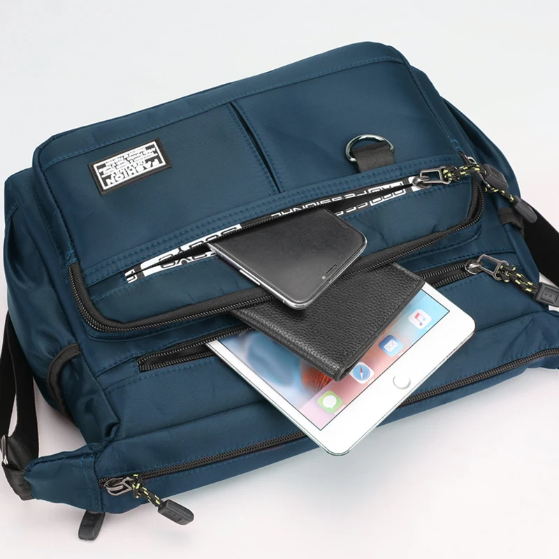 Wasserdichte Umhängetasche für Herren aus Nylon, mit mehreren Reißverschlusstaschen, großem Fassungsvermögen, als lässige Messenger-Tasche verwendbar, verstellbarer Riemen für den täglichen Gebrauch. – Detail 11