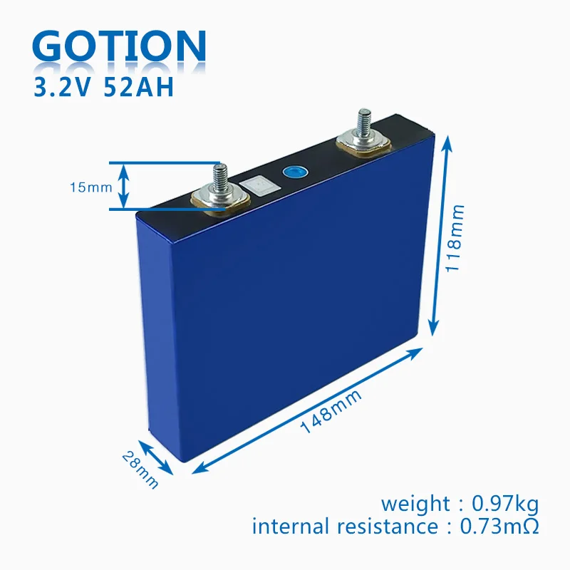 Best Seller Gotion 8pcs LiFePO4 3.2V 52AH Lithium Ion rechargeable Battery for solar energy system power bank and power storage