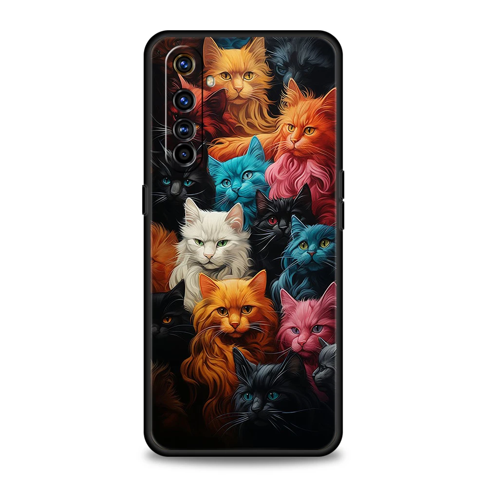 Coque de téléphone en silicone antichoc avec chat mignon de dessin animé, coque pour Realme 8 9 Pro Plus 8i 9i 6 7 GT2 C21 C25 C3 C11 11 Pro 5G Plus