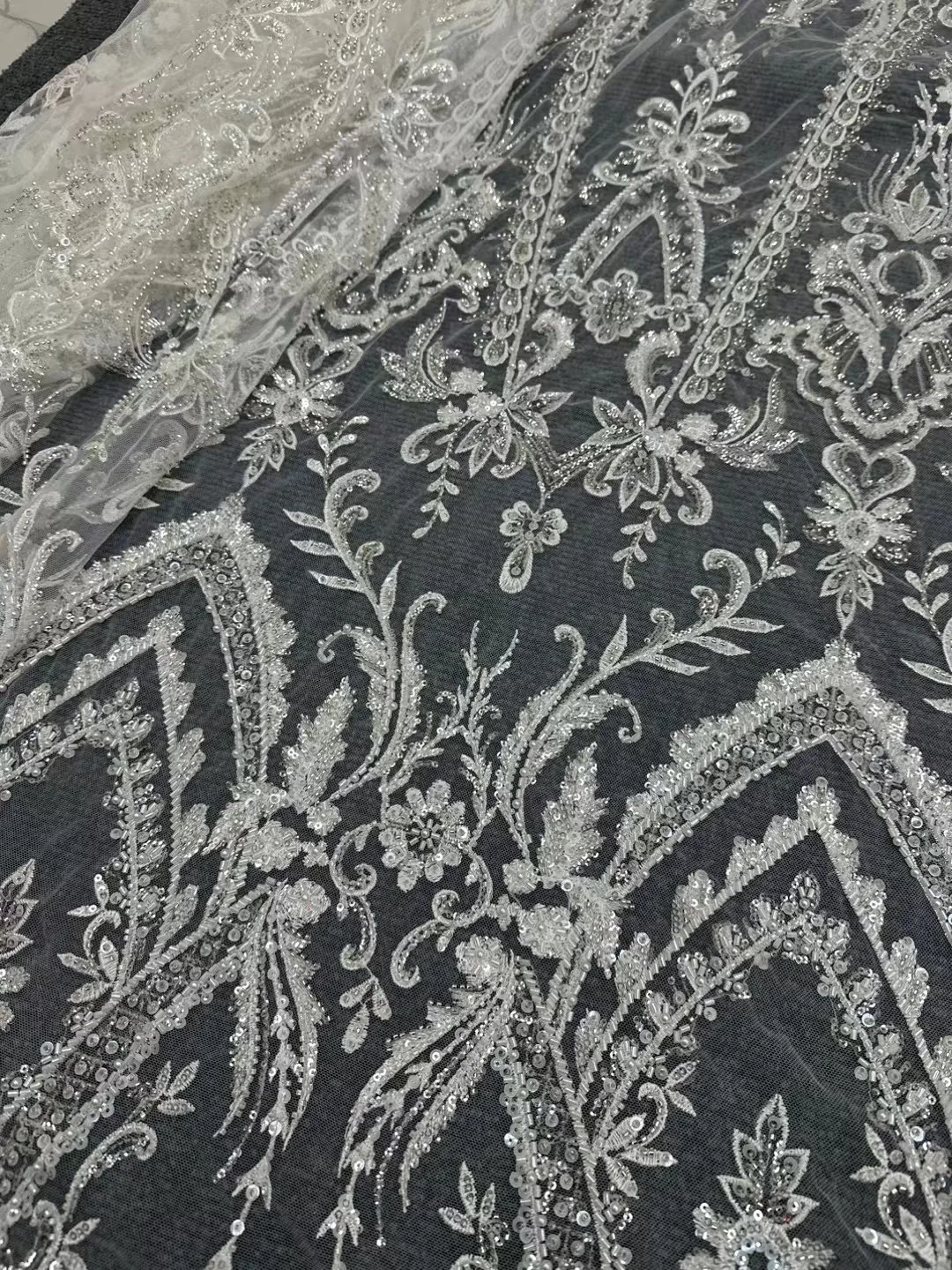 2024 Exquisite Sequins Beads Embroidery High-Grade Wedding Evening Dress Lace Fabrics Customized Skirt Fabrics Hot On Sale